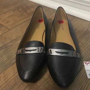 SZ 10B COACH RUTHIE BLACK LEATHER LOAFER FLAT